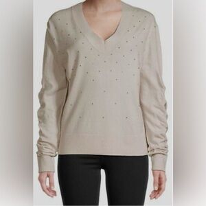 NIC+ZOE Relaxed Glam NWT Rhinestone Embellished V-Neck Sweater Womens Size Small
